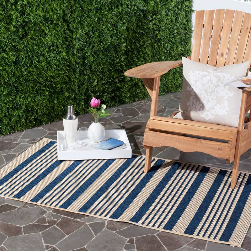 SAFAVIEH Courtyard Orsi Indoor/ Outdoor Waterproof Area Rug - 2'7" x 5' - Navy/Beige