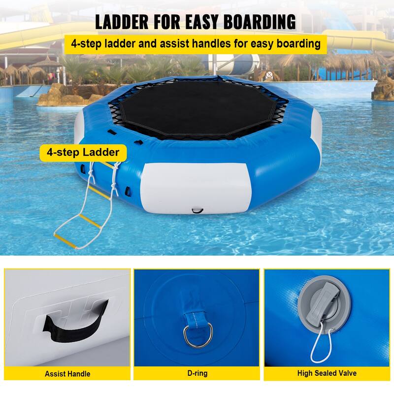 VEVOR Inflatable Water Trampoline Round Inflatable Water Bouncer with Ladder