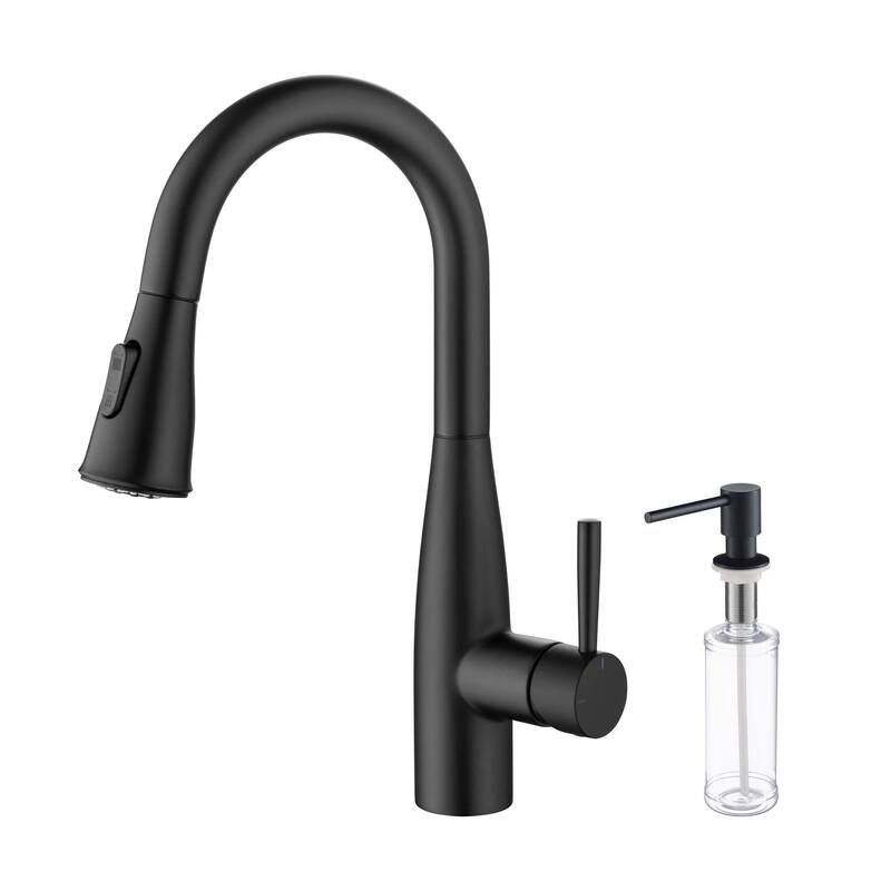 Bari Single Handle Pull Down Kitchen & Bar Sink Faucet - Matte Black W/ Soap Dispenser