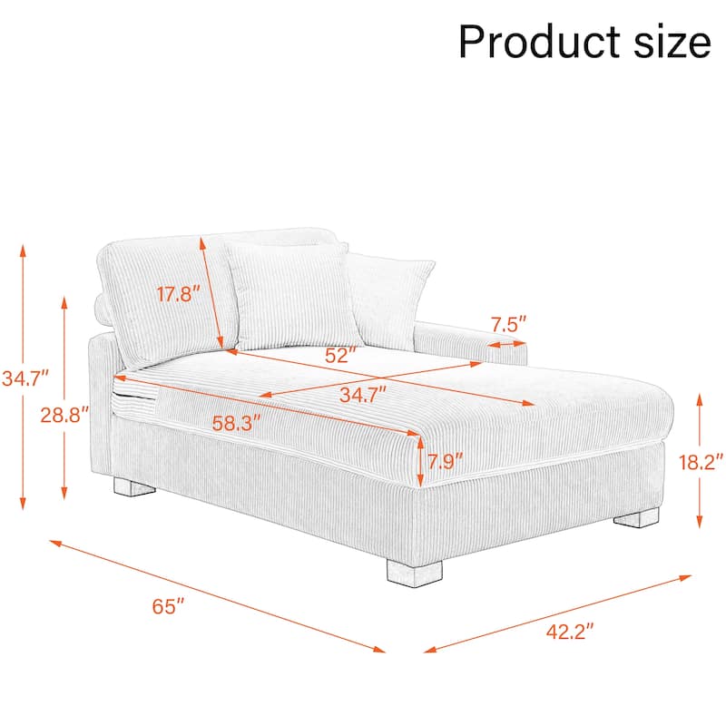 Upholstered Corduroy Chaise Lounge Chair With Pillow, Chaise Lounges For Interior