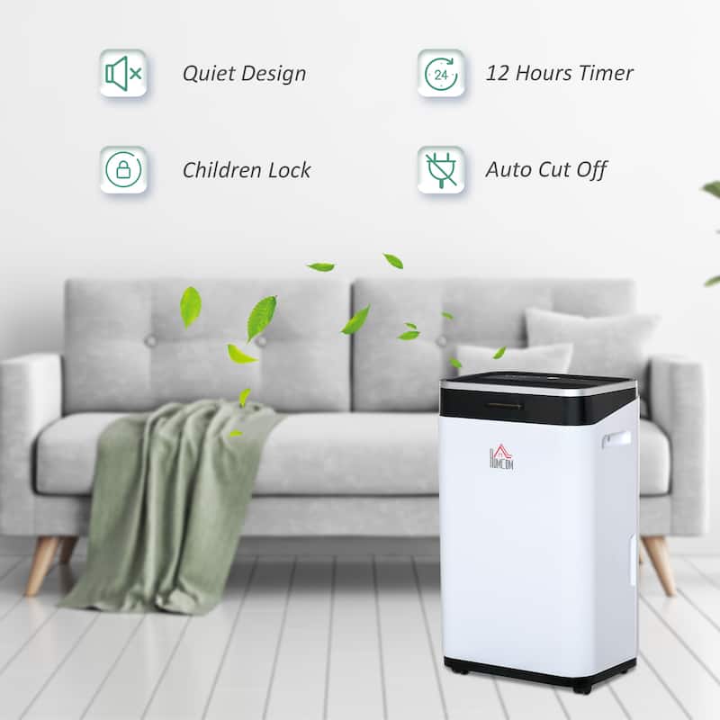 HOMCOM 215 sq.Ft Portable Quiet Dehumidifier for Home Laundry Room Bedroom Basement, 42pt Electric Moisture Air De-Humidifier