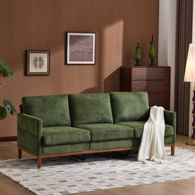 Polyester Upholstery 3-Seater Sofa With Solid Wood Frame
