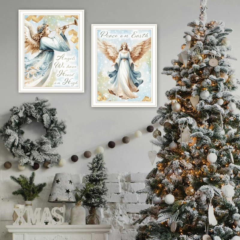 2-Piece Framed Wall Art Set - Angels We Have Heard on High, White Frame