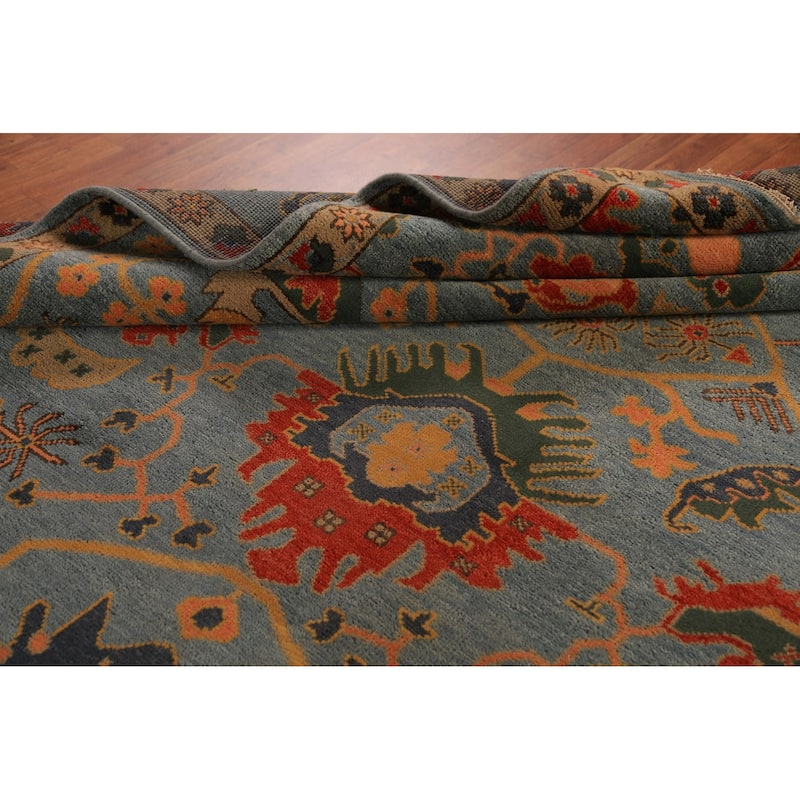 Blue Oushak Indian Area Rug Handmade Wool Carpet - 8'10"x 12'0"