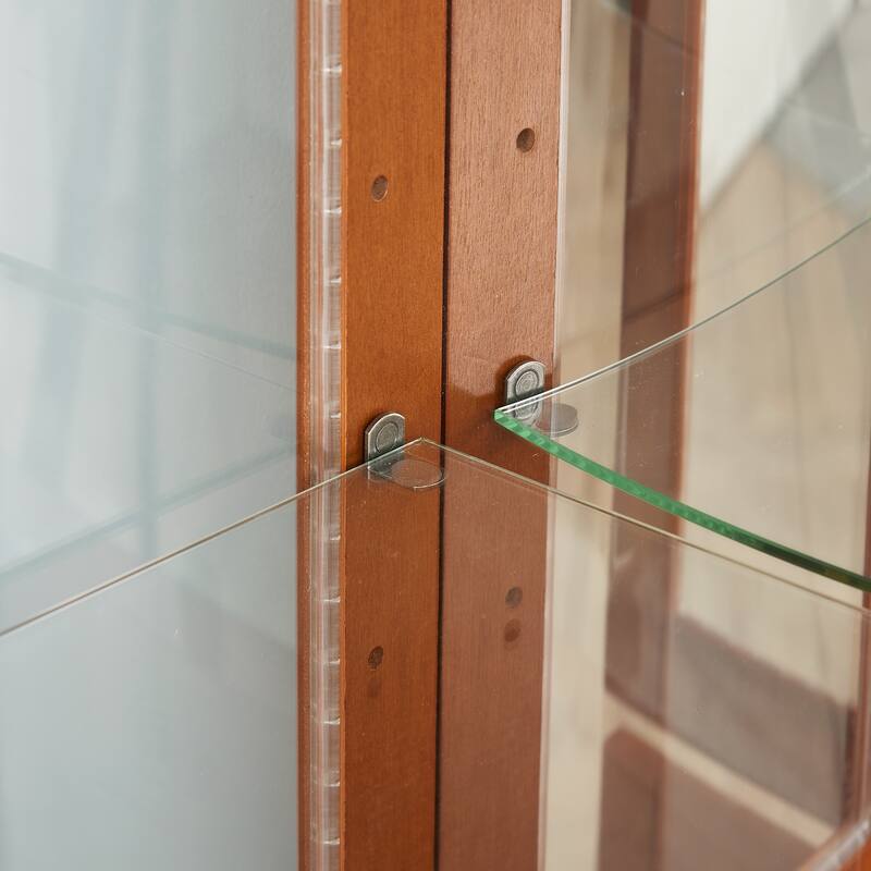 Lighted Curio Display Cabinet with Tempered Glass Doors, Curio Cabinet with Adjustable Shelves & Mirrored Back Panel