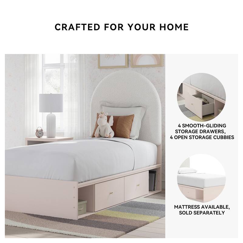 Signature Design by Ashley Wistenpine Pink/Cream Twin Upholstered Panel Platform Bed with Storage