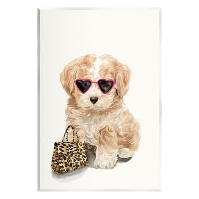 Stupell Trendy Puppy with Purse Wall Plaque Art Design by Masey St. Studios