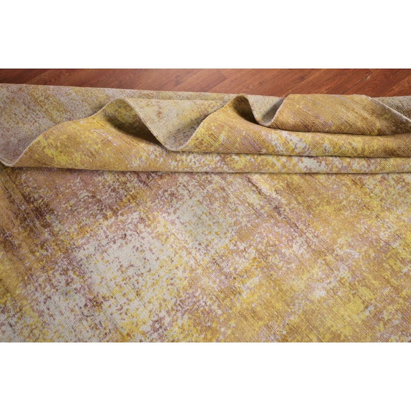 Contemporary Indian Area Rug Handmade Abstract Yellow Wool Carpet - 5'0" x 7'11"