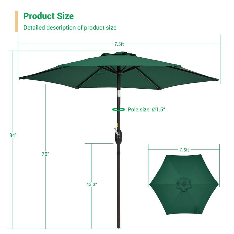 LIVOOSUN 7.5ft Steel Patio Market Umbrella Tilt System