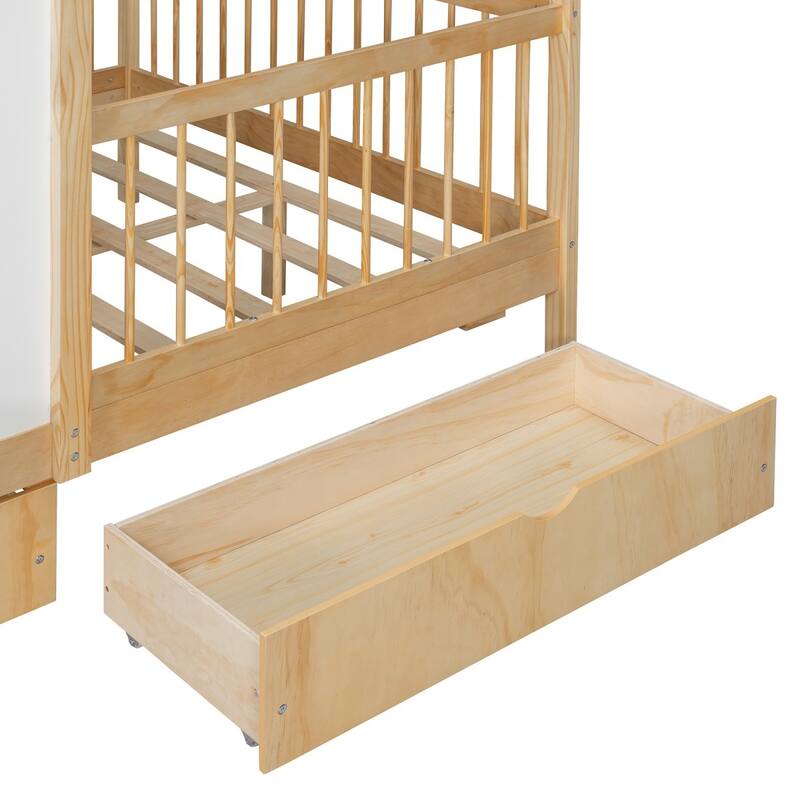 Full Size House Bed with 2 Drawers, Side Bookshelf with LED Strip