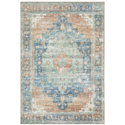 Newry Rust Blue Oriental Distressed Traditional Casual Area Rug