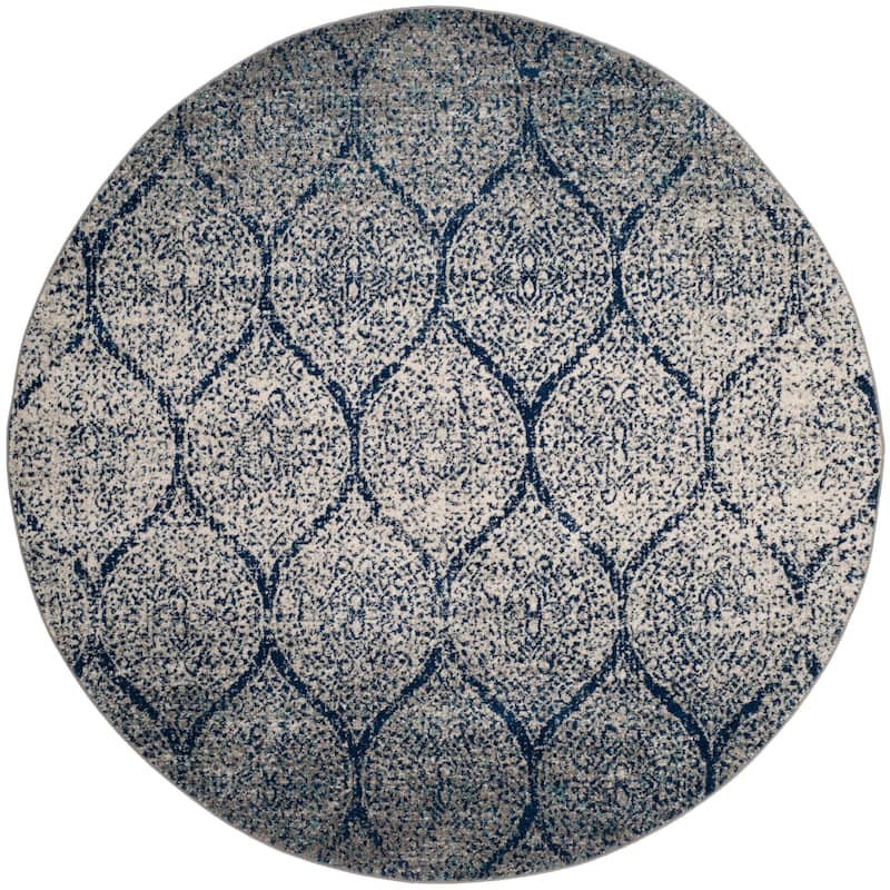 SAFAVIEH Madison Stella Boho Chic Ogee Trellis Rug - 9' x 9' Round - Navy/Silver