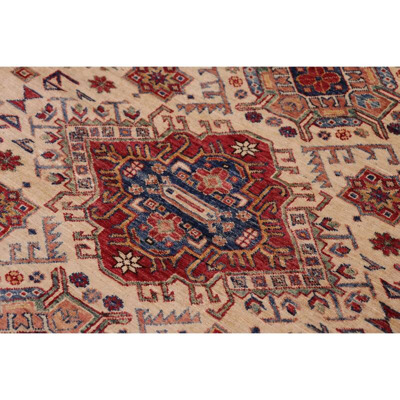 Southwestern Super Kazak Romeo Beige/Blue Hand Knotted Wool Rug - 5'5'' x 8'1''