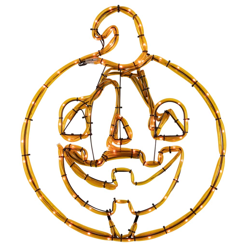 18" Orange Jack O Lantern 4 Function LED Lighted Halloween Window Silhouette
