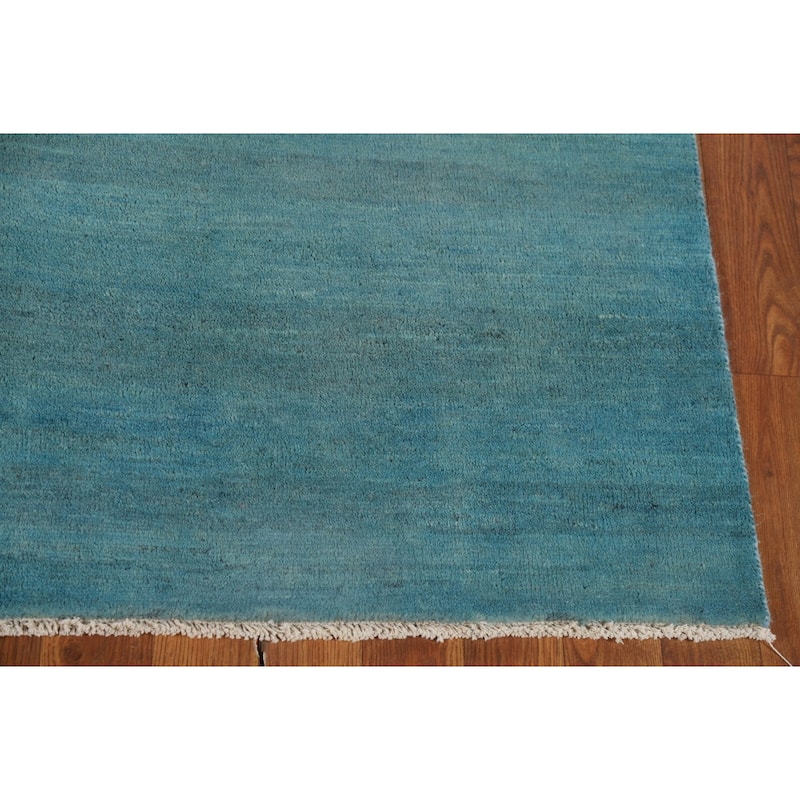Light Blue Modern Gabbeh Oriental Area Rug Hand-Knotted Wool Carpet - 4'10" x 6'6"