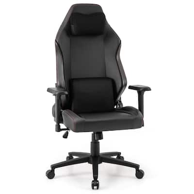 Black PVC Leather Gaming Chair with Recline, Rocking, Adjustable Armrests and Headrest - 28.5" x 27" x 49"-52" (L x W x H)