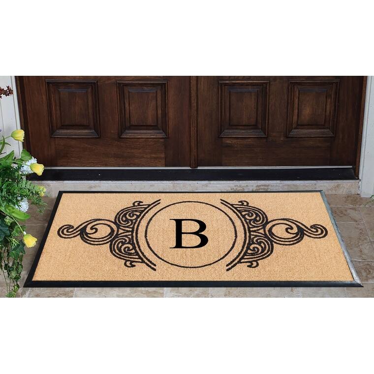 A1HC Natural Coir & Rubber Hand Flocked Large Monogrammed Doormat 30X60 Inch