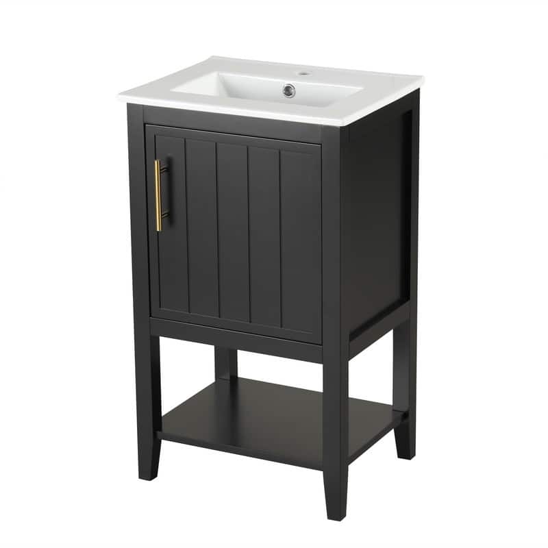 20" Bathroom Vanity with Sink – Soft-Closing Door Cabinet Featuring Storage Rack and Open Shelf‌ - 20"L x 15.5"W x 33.5"H - Black