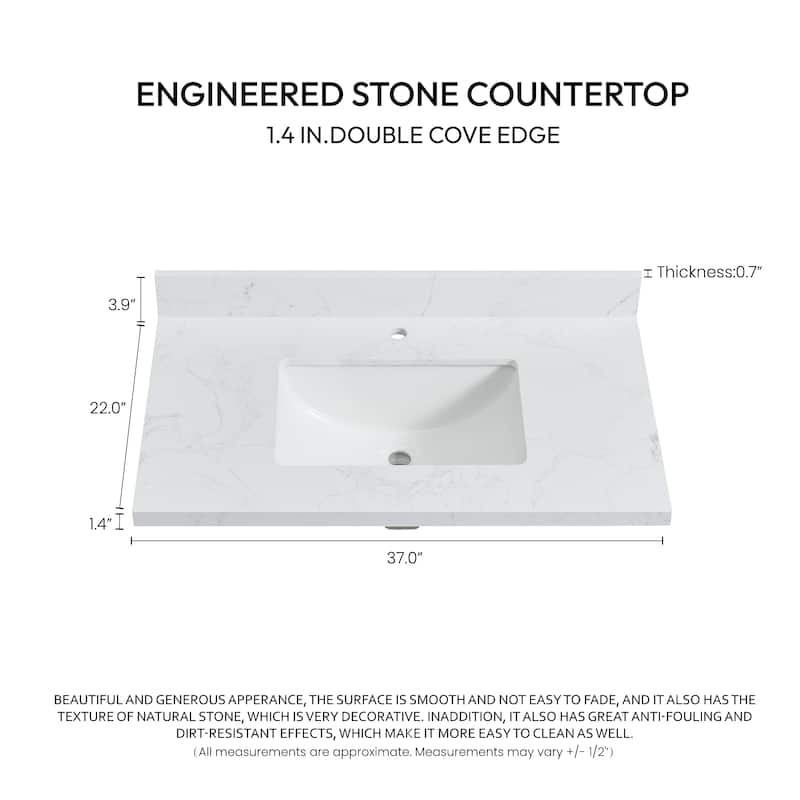 Malaga Composite Stone Vanity Top with White Rectangular Sink