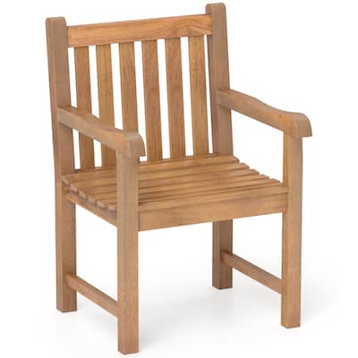 Gymax Teak Wood Patio Dining Chair Outdoor Armchair w/ Slatted Seat &