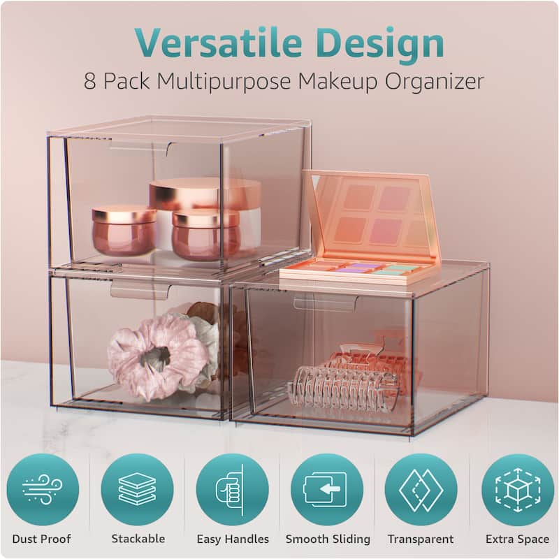 Makeup Organizer Drawers (8 Drawer Set) - Clear - 7.4in x 6in x 4.4in