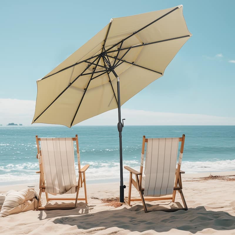 10 Ft Patio Umbrella with Crank and Tilt Vented Polyester Canopy for Backyard and Pool Shade