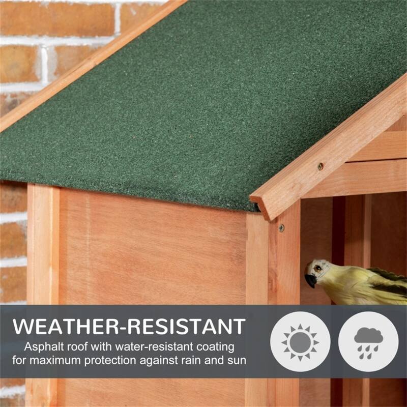 Outdoor Wooden Bird Aviary with Large Access Door Weather-Resistant Fir & Metal Wire, Removable Tray