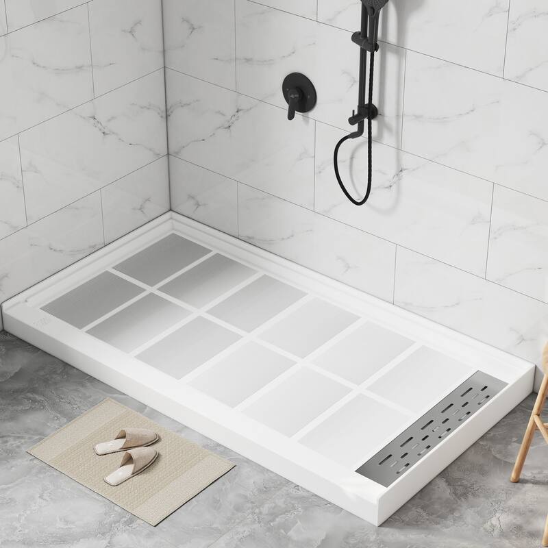 60 in. x 32 in. Elegant White Single Threshold Anti-slip SMC Rectangular Shower Base with Drain and Stainless Steel Drain Cover
