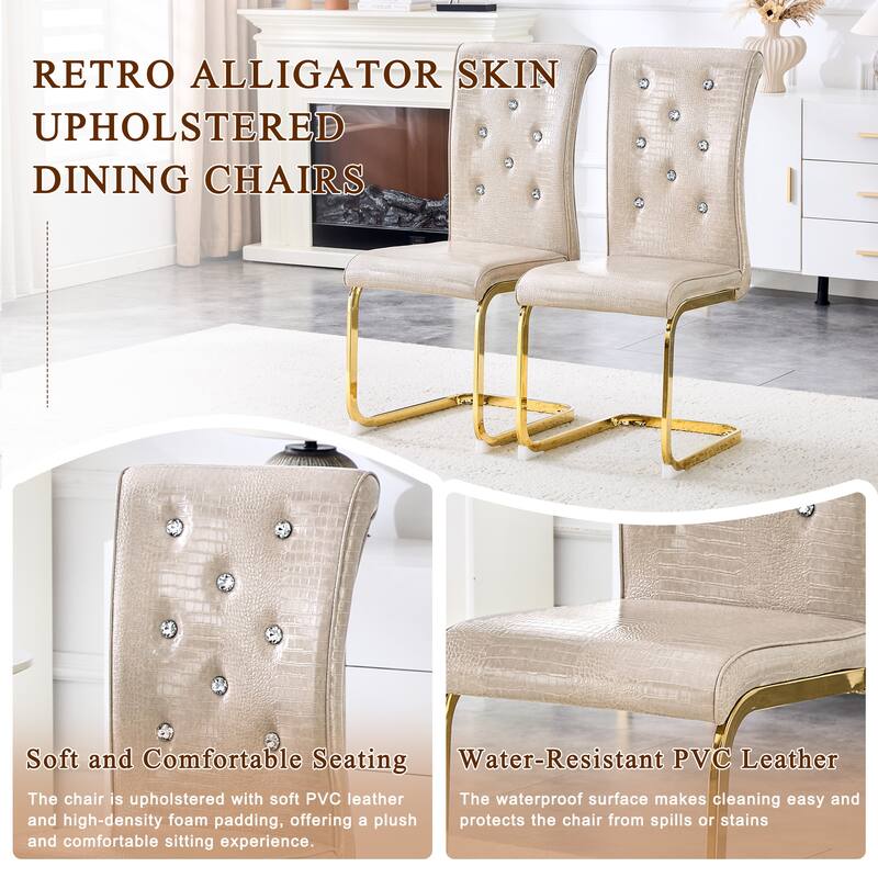 Retro Alligator-Embossed Faux Leather Dining Chairs with Crystal Buckle, Accent Upholstered Kitchen Chairs