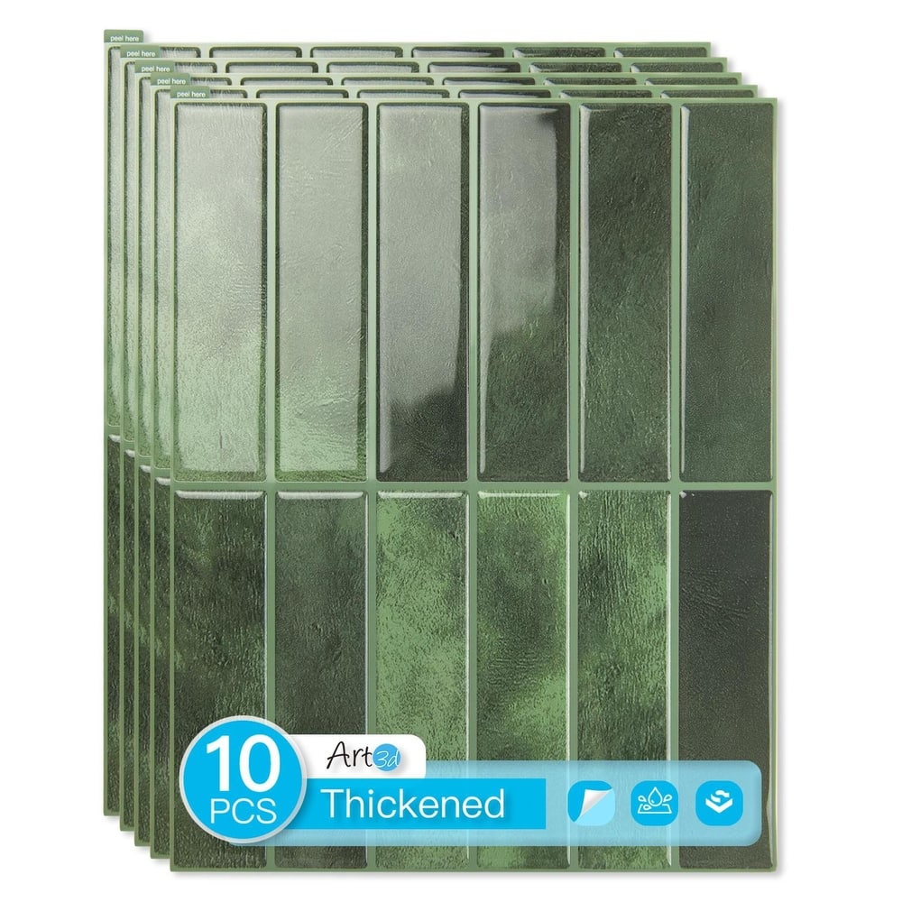 Art3d 10 Pieces Self-adhesive Thickened Backsplash Subway Tiles Marble Design - 9inch x 11.4inch