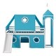 preview thumbnail 3 of 7, Blue Full Size Pine Wood Castle-Inspired Bunk Bed with Slide
