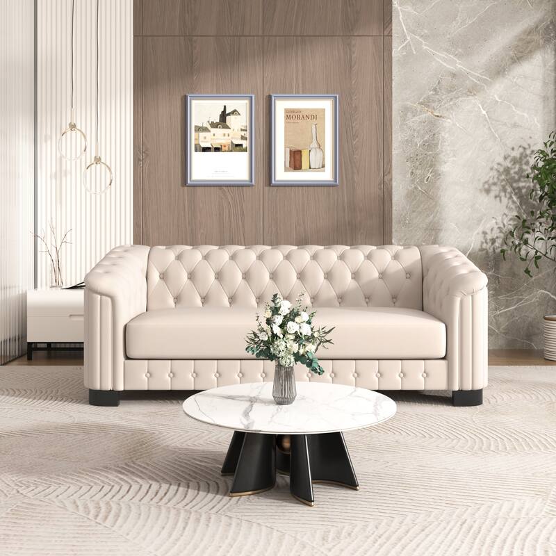 82.4" Velvet 3-Seat Sofa with Wood Frame & Ergonomic Backrest - Beige