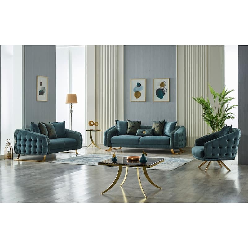 Lauren 4-Pieces One Sofa One Loveseat Two Chair Living Room Set, Metal Leg - Green