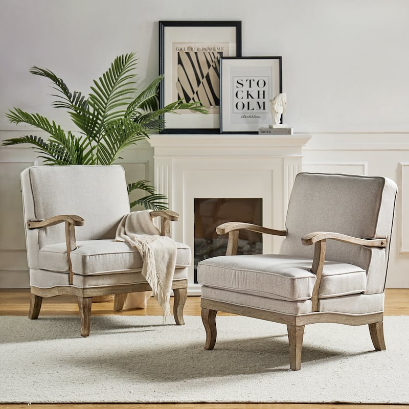 Rinaldo Farmhouse Polyester Armchair with Comfortable Backrest and Cushion Set of 2 by HULALA HOME - Pewter