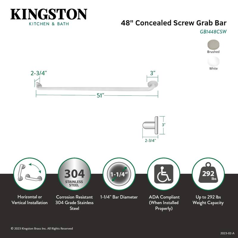 Kingston Brass Made To Match 48-Inch Stainless Steel Grab Bar