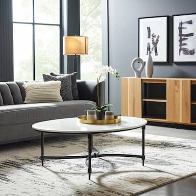 Marble Side Table Round Top Metal Base Small Spaces Home Decor