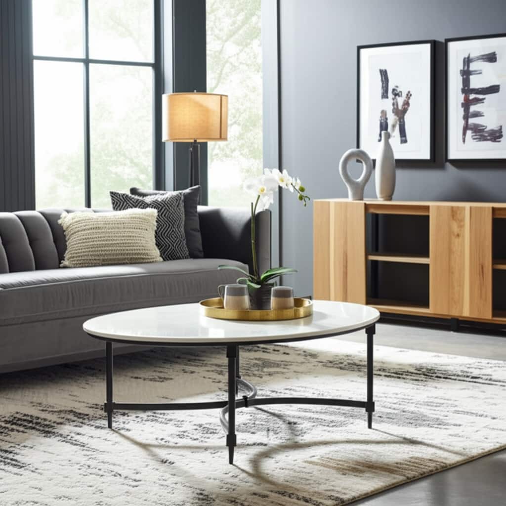 Marble Side Table Round Top Metal Base Small Spaces Home Decor