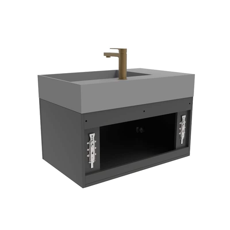 Amazon 30" Wall Mounted Bathroom Right Basin Vanity Set w/ Gray Top