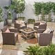 preview thumbnail 2 of 19, Folsom Outdoor 4-Seater Chat Set with Wood Burning Fire Pit by Christopher Knight Home Brown + Natural Stone + Mixed Beige Cushion