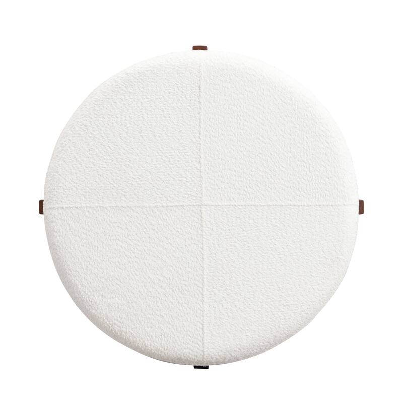 Christopher Knight Home - 34" Round Tufted Upholstered Cocktail Ottoman, Leather Coffee Table with Solid Wood Legs