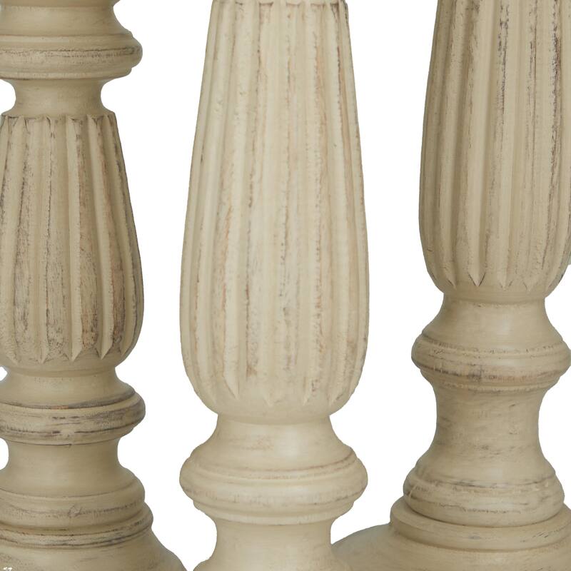 Traditional Mango Distressed Turned Pillar Wood Candle Holder (Set of 3) - Dark Brown, Beige, White
