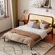 preview thumbnail 14 of 18, Queen Size Platform Bed with LED Headboard and Rattan Accent, Natural Wood