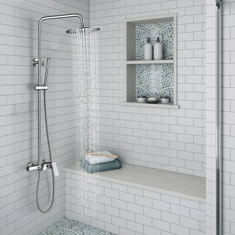 47"H Solid Brass Wall-Mounted Exposed Shower System with Tub Spout (Valve Included)