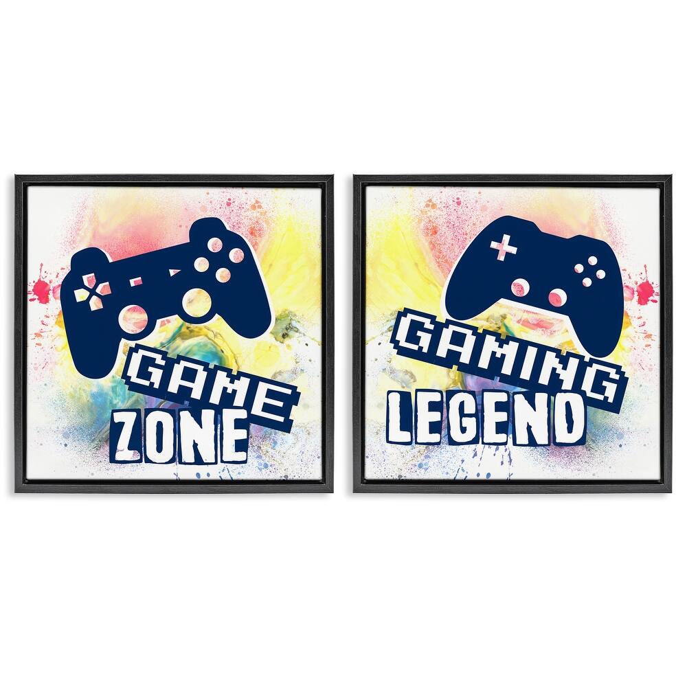 Stupell Retro Splatter Game Phrases Framed Floater Canvas Wall Art Design By Marcus Prime (Set of 2)