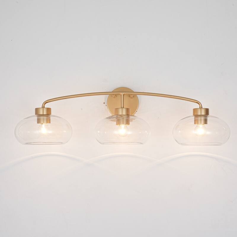 3-Light Modern Glam Brass & Clear Glass Vanity Light for Bathroom - 3 Light
