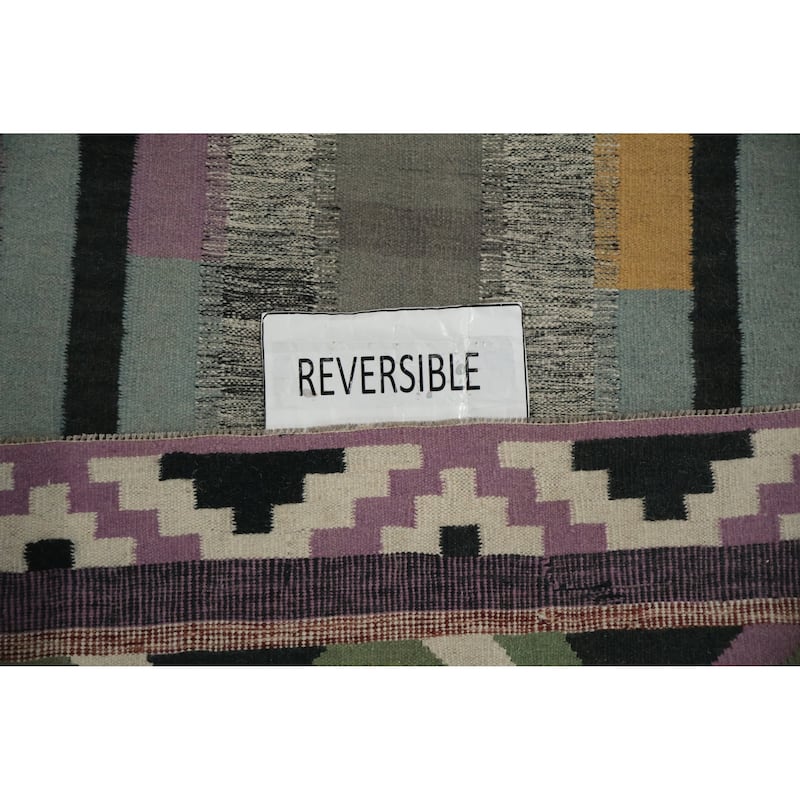 Hand Woven Oriental 100% Wool Carpet Southwestern Modern Multi-Colored Kilim Area Rug - 12' 4'' X 9' 1''