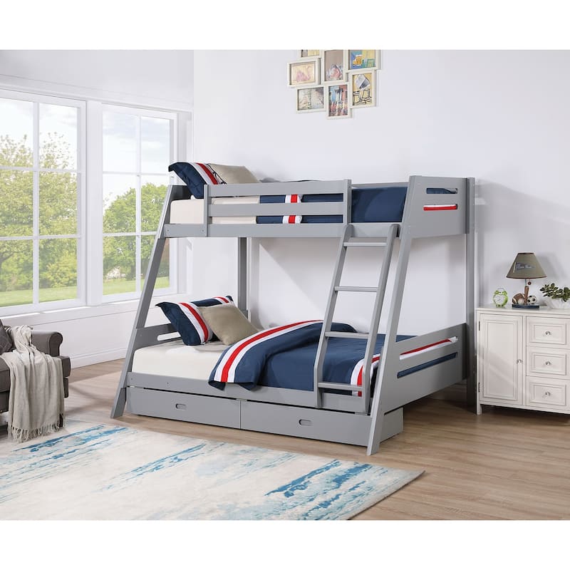 Twin-over-Full Wood Bunk Bed with Underbed Drawers and Reversible Ladder