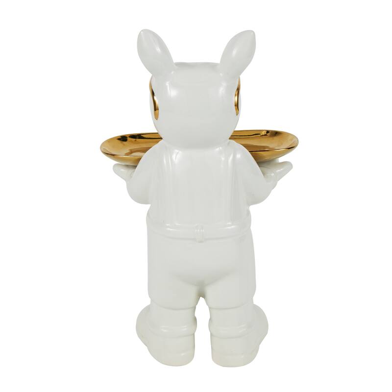 Black or White Ceramic Bulldog Sculpture with Gold Accents