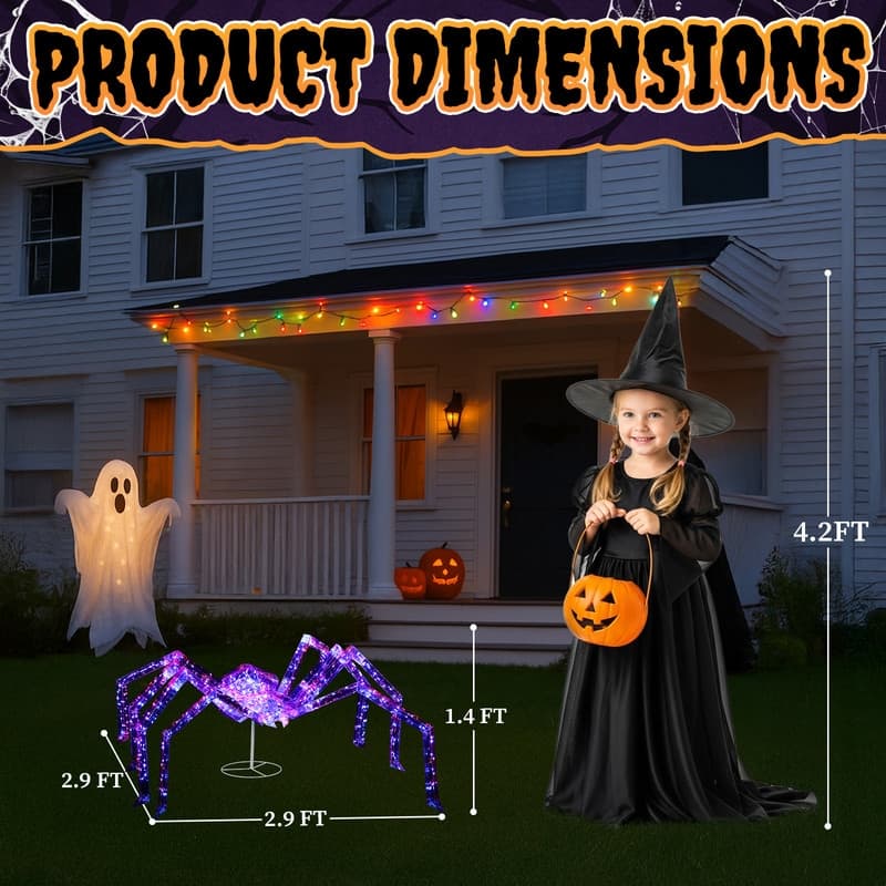 3ft Halloween Lighted Spider with 340 Lights Outdoor Decoration