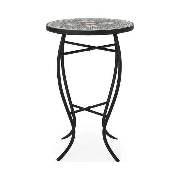 slide 4 of 8, Bloomfield Outdoor Side Table with Tile Top by Christopher Knight Home Teal + Yellow + Black